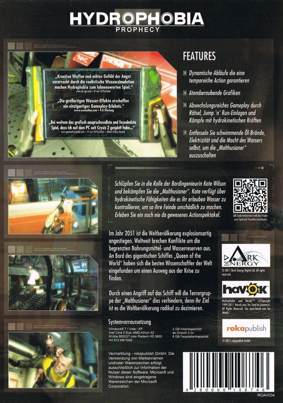 Back Cover for Hydrophobia: Prophecy (Windows)