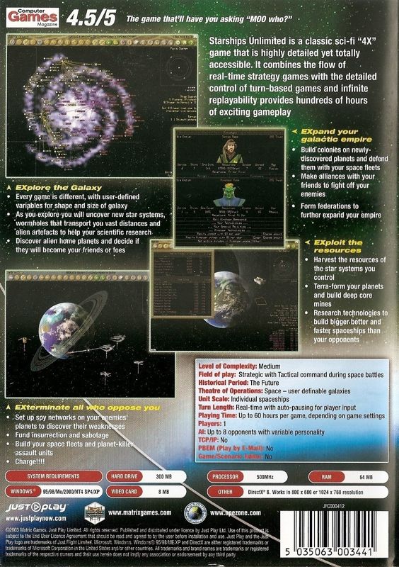 Back Cover for Starships Unlimited (Windows)