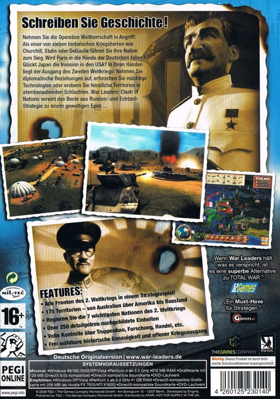 Back Cover for War Leaders: Clash of Nations (Windows)