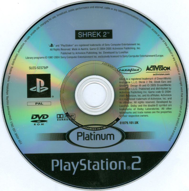 Media for Shrek 2 (PlayStation 2) (Platinum release)