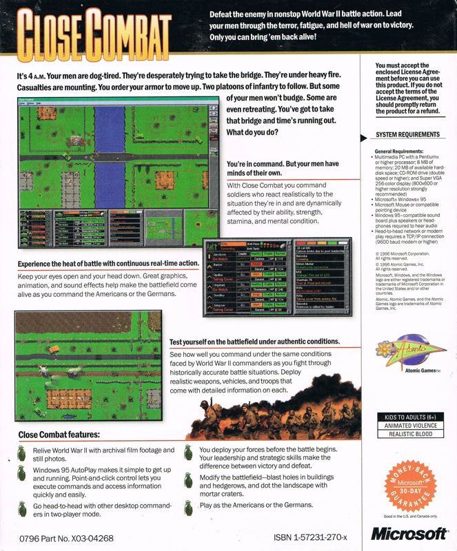 Back Cover for Close Combat (Windows)