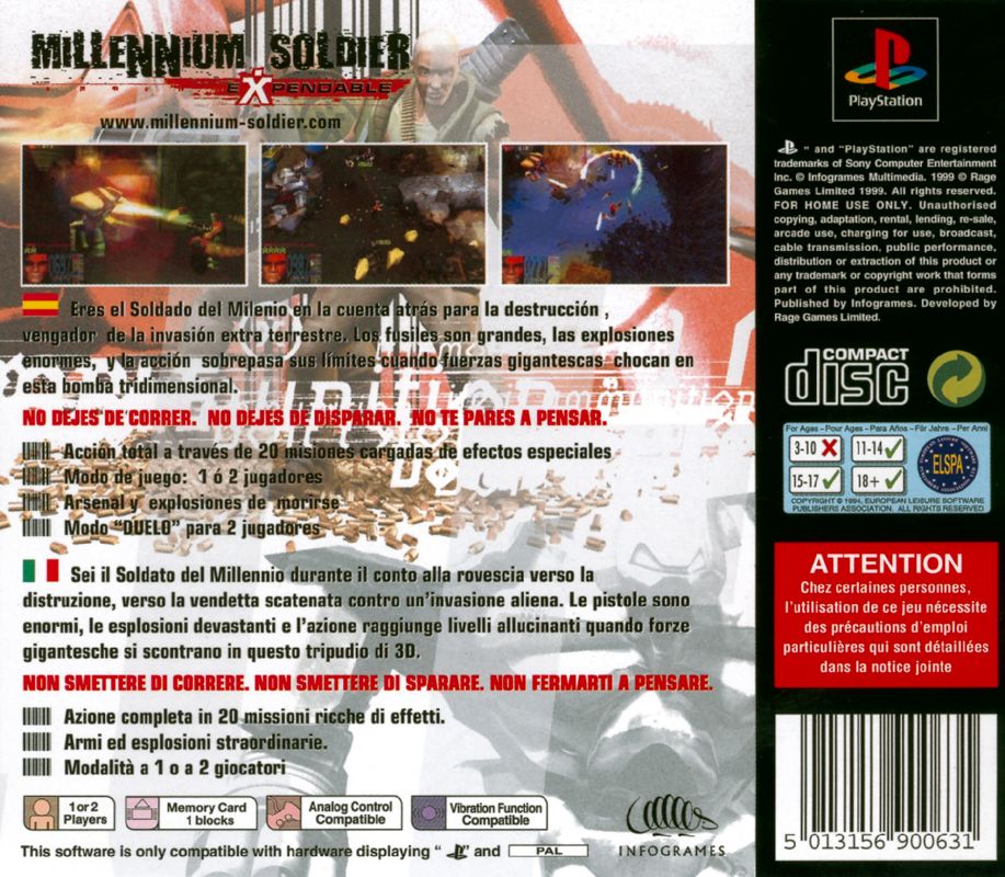 Back Cover for Expendable (PlayStation)