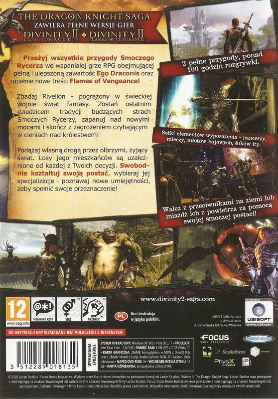Back Cover for Divinity II: The Dragon Knight Saga (Windows)
