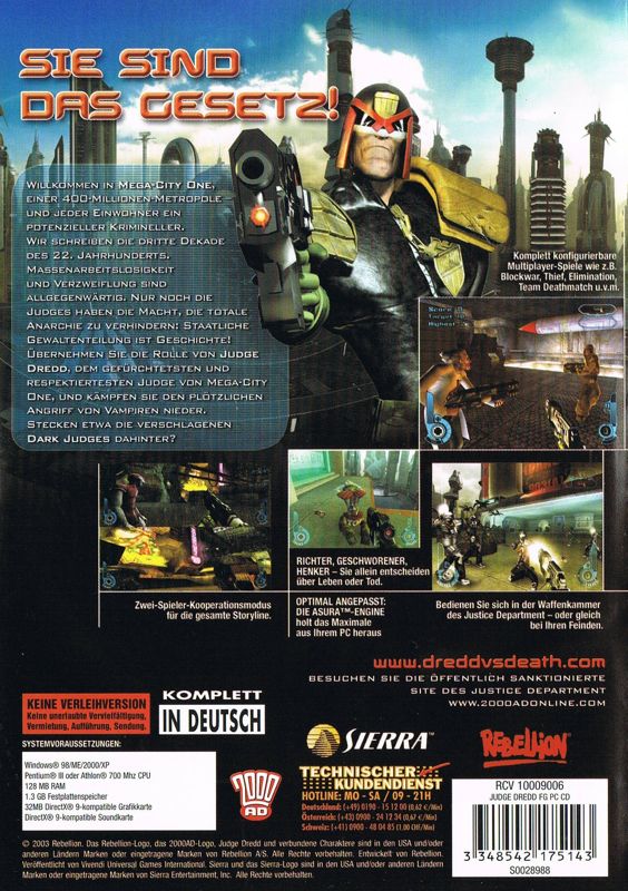 Back Cover for Judge Dredd: Dredd vs Death (Windows)