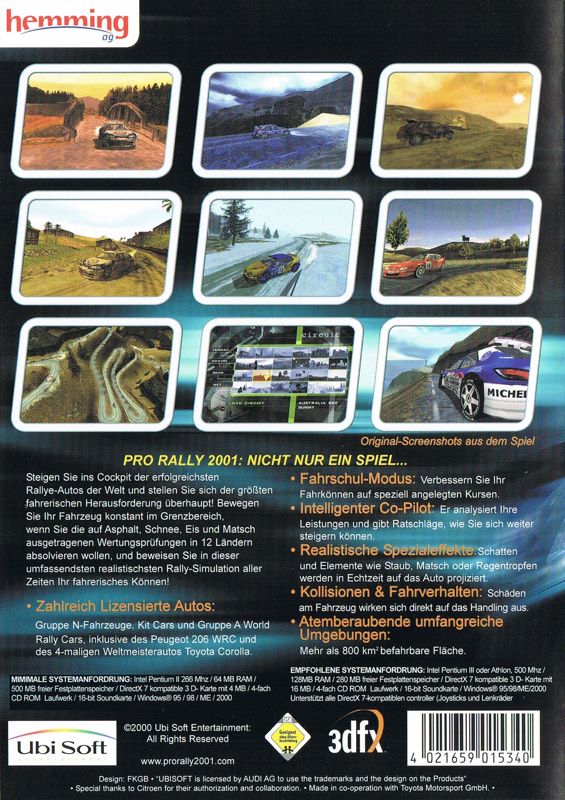 Back Cover for Pro Rally 2001 (Windows) (Budget re-release)