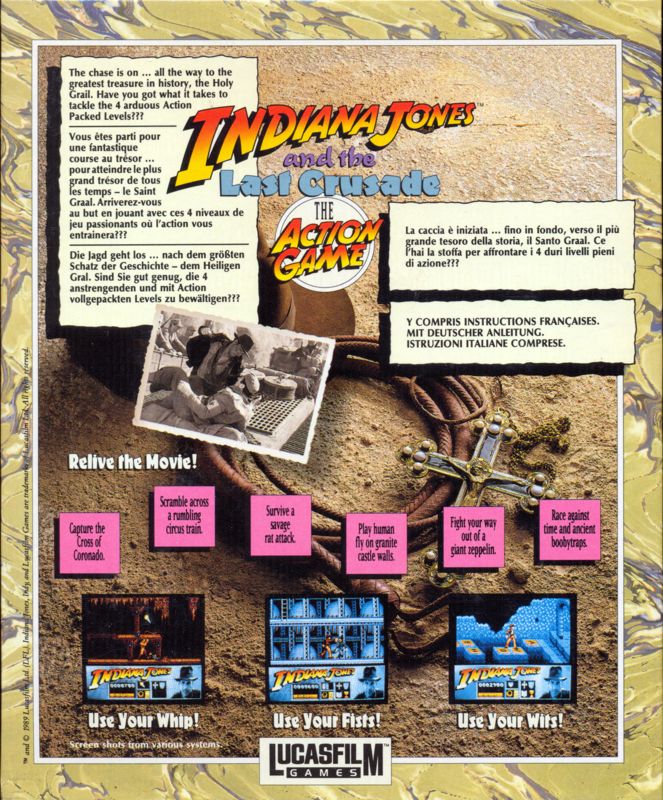 Back Cover for Indiana Jones and the Last Crusade: The Action Game (Atari ST)