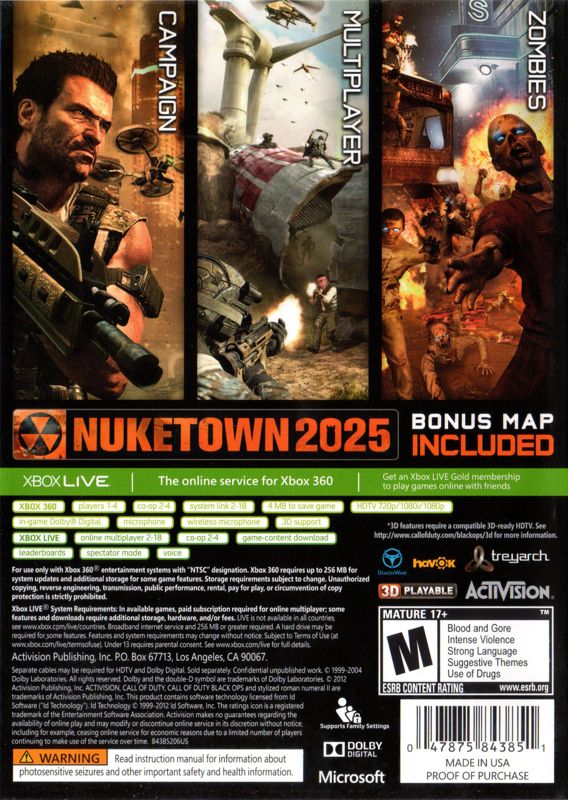 Back Cover for Call of Duty: Black Ops II (Xbox 360)