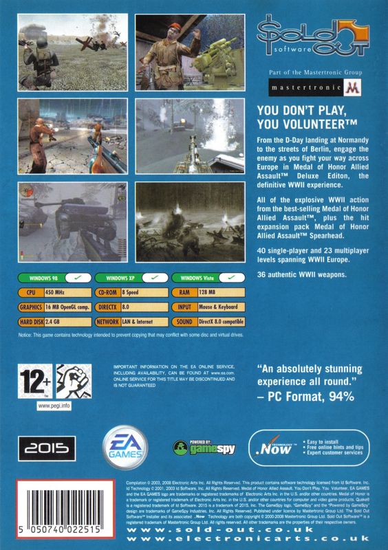 Back Cover for Medal of Honor: Allied Assault - Deluxe Edition (Windows) (Sold Out Software release)