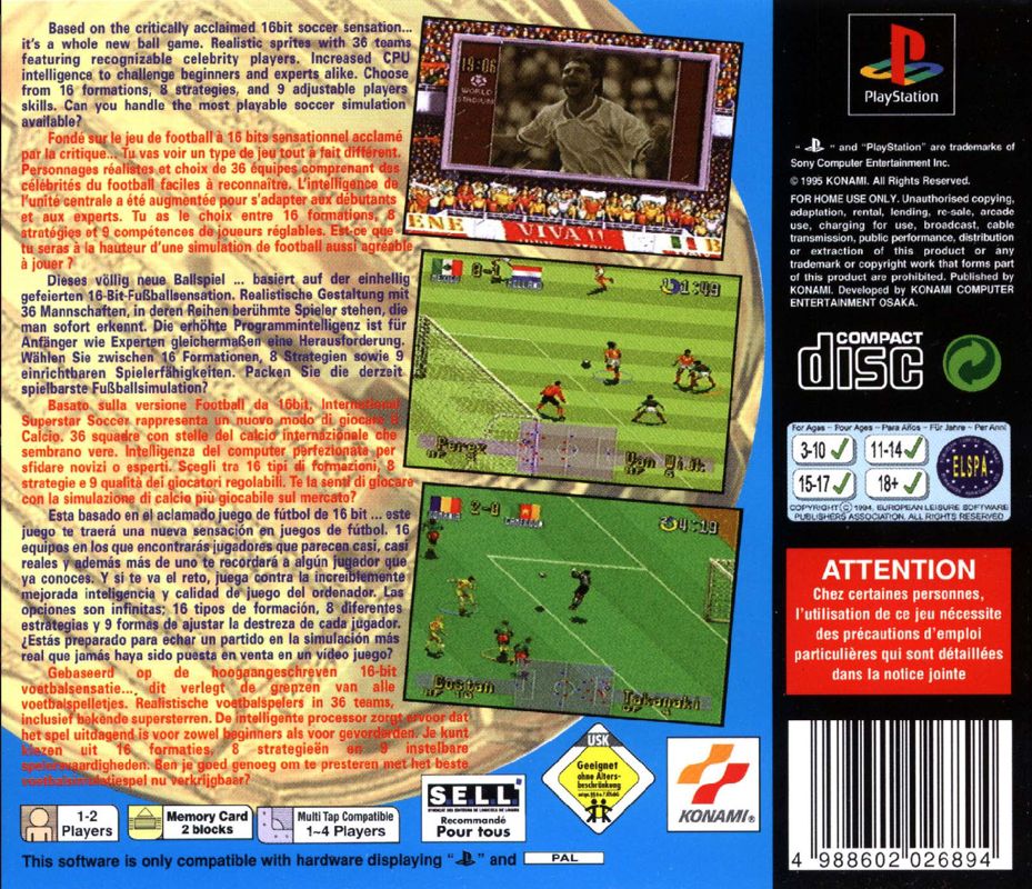 Back Cover for International Superstar Soccer Deluxe (PlayStation)