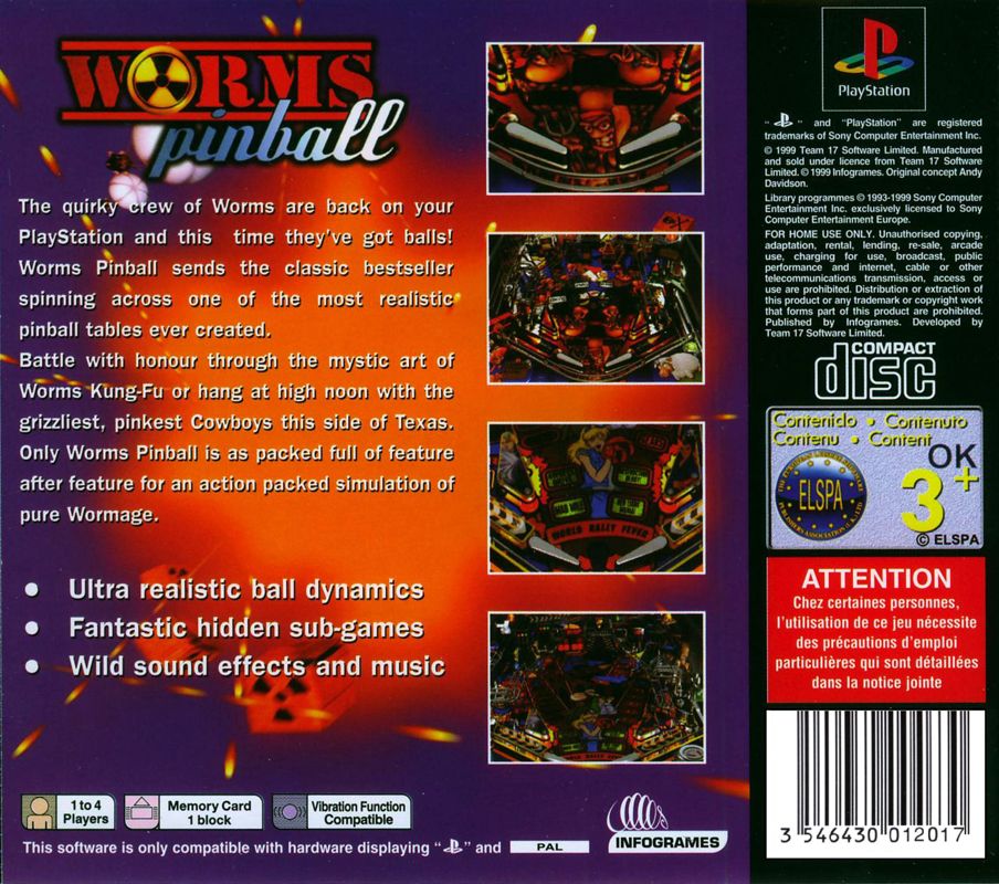 Back Cover for Addiction Pinball (PlayStation) (Best of Infogrames/Value Series release)