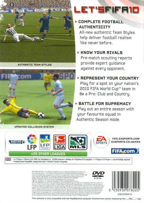 Back Cover for FIFA Soccer 10 (PlayStation 2)