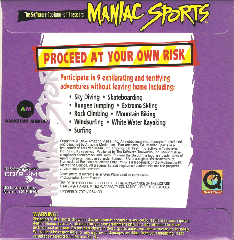 Back Cover for Maniac Sports (Windows 3.x) (OEM Distribution)