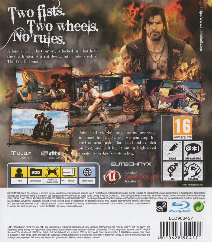 Back Cover for Ride to Hell: Retribution (PlayStation 3) (European English release)