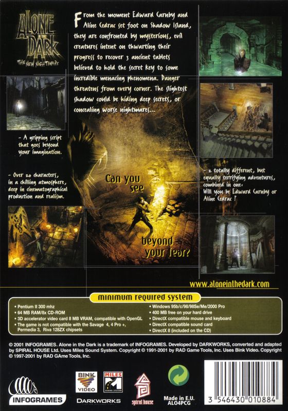 Back Cover for Alone in the Dark: The New Nightmare (Windows)