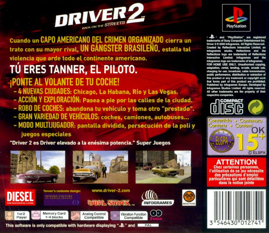 Back Cover for Driver 2 (PlayStation)