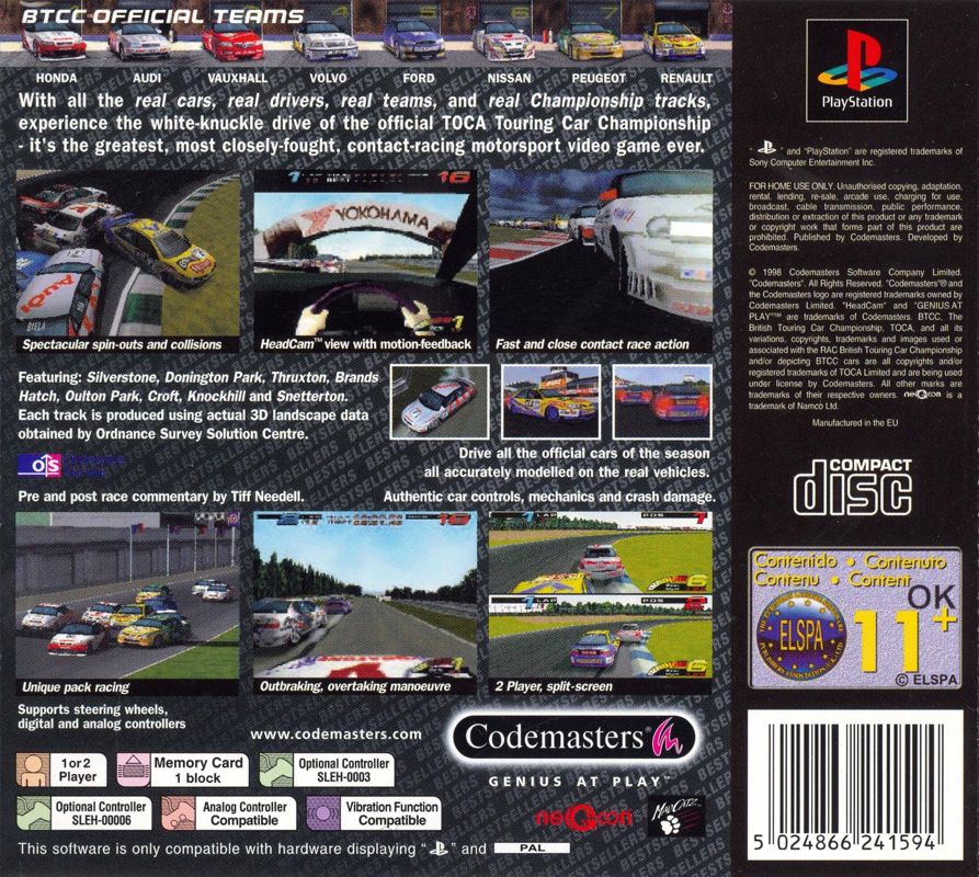 Back Cover for TOCA Championship Racing (PlayStation) (Value Series Release)