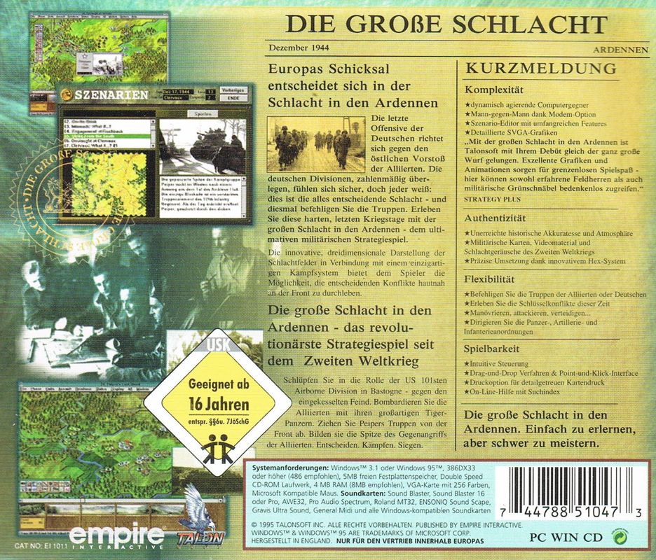 Other for Battleground: Ardennes (Windows and Windows 3.x): Jewel Case Back