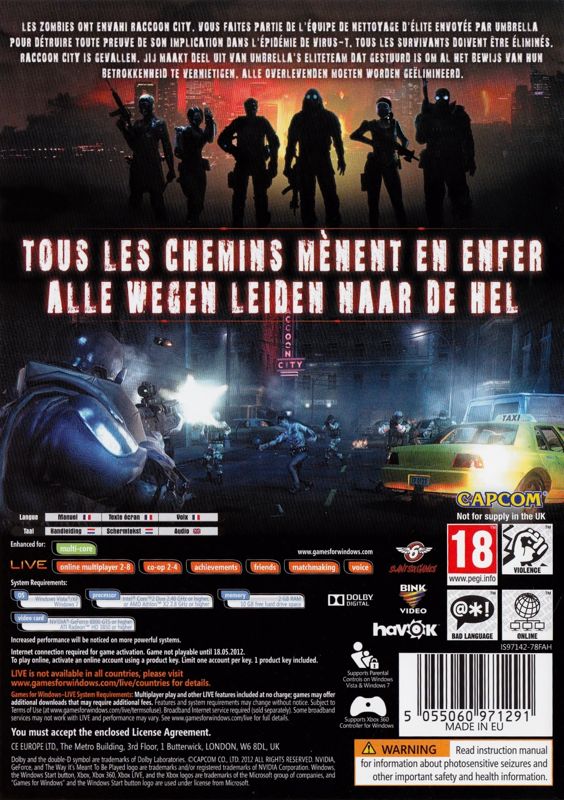 Back Cover for Resident Evil: Operation Raccoon City (Windows)