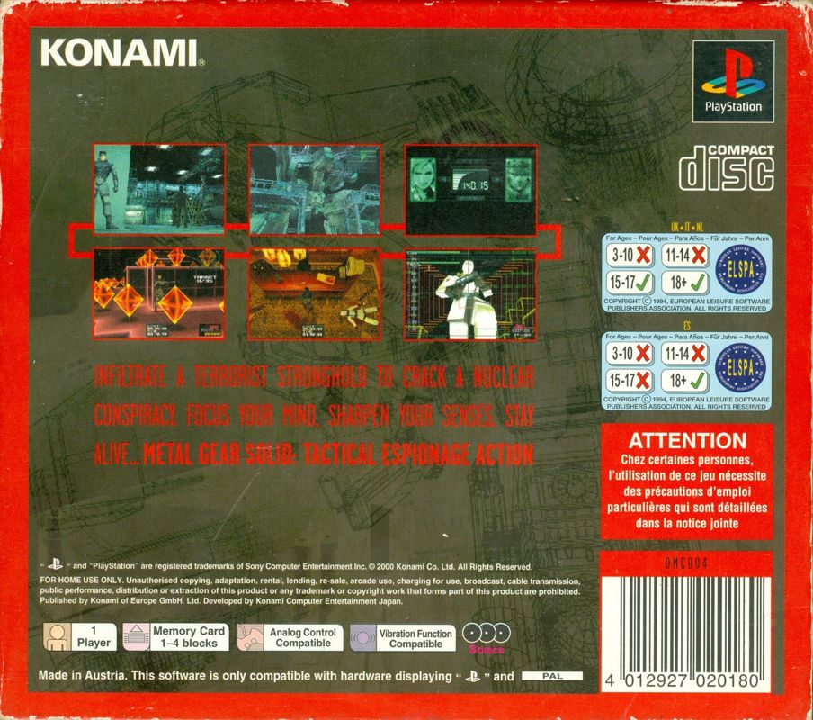 Back Cover for Metal Gear Solid / Metal Gear Solid: Special Missions (PlayStation)