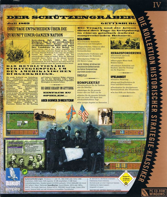 Back Cover for Battleground 2: Gettysburg (Windows and Windows 3.x) (Re-release)