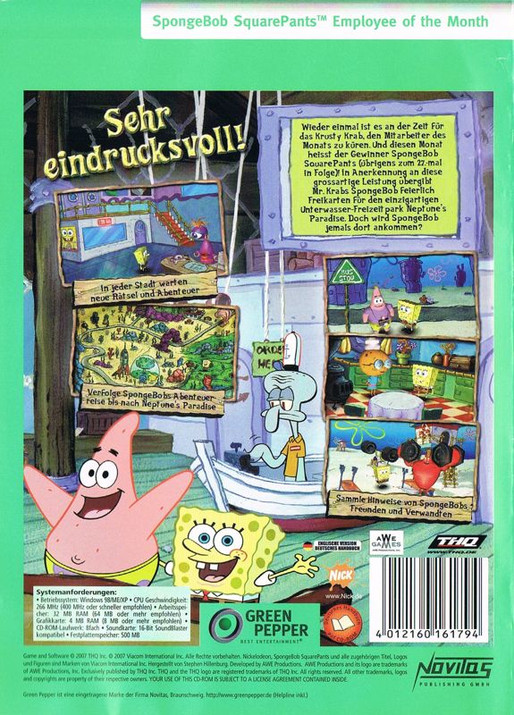 Back Cover for SpongeBob SquarePants: Employee of the Month (Windows) (Green Pepper release)