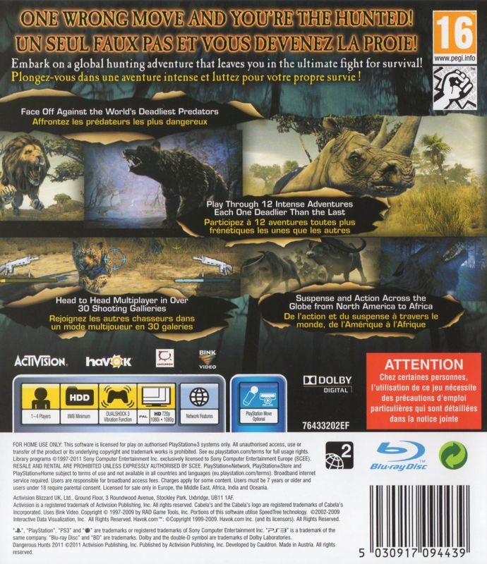Back Cover for Cabela's Dangerous Hunts 2011 (PlayStation 3)