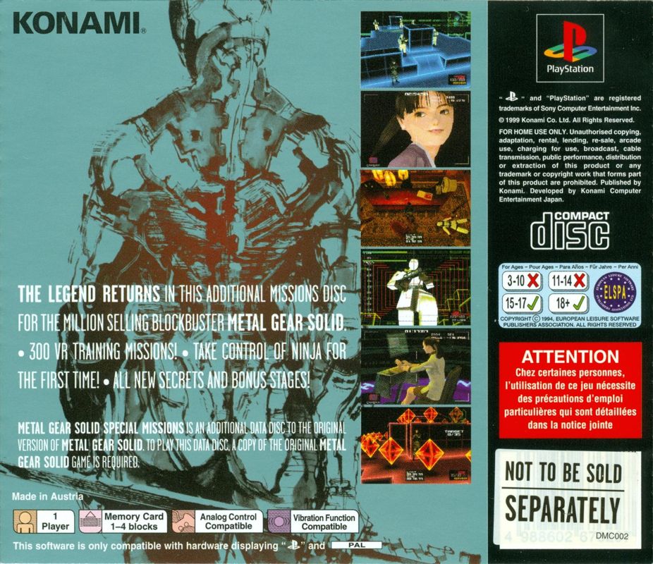 Other for Metal Gear Solid / Metal Gear Solid: Special Missions (PlayStation): MGS Special Missions - Jewel Case Back