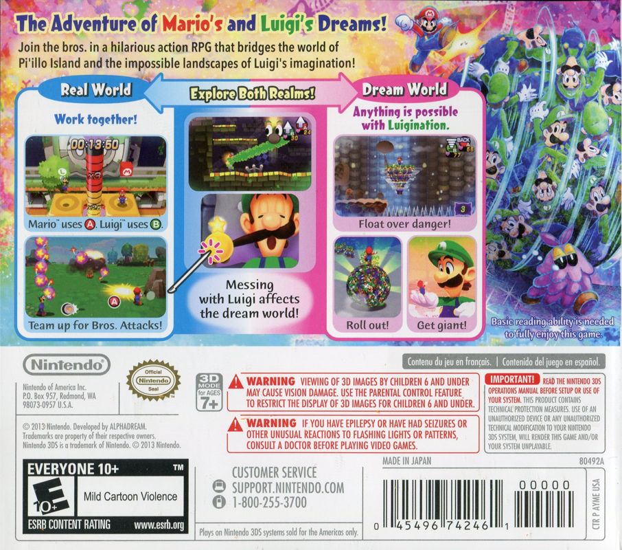 Back Cover for Mario & Luigi: Dream Team (Nintendo 3DS)