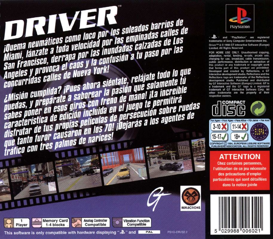 Back Cover for Driver (PlayStation)