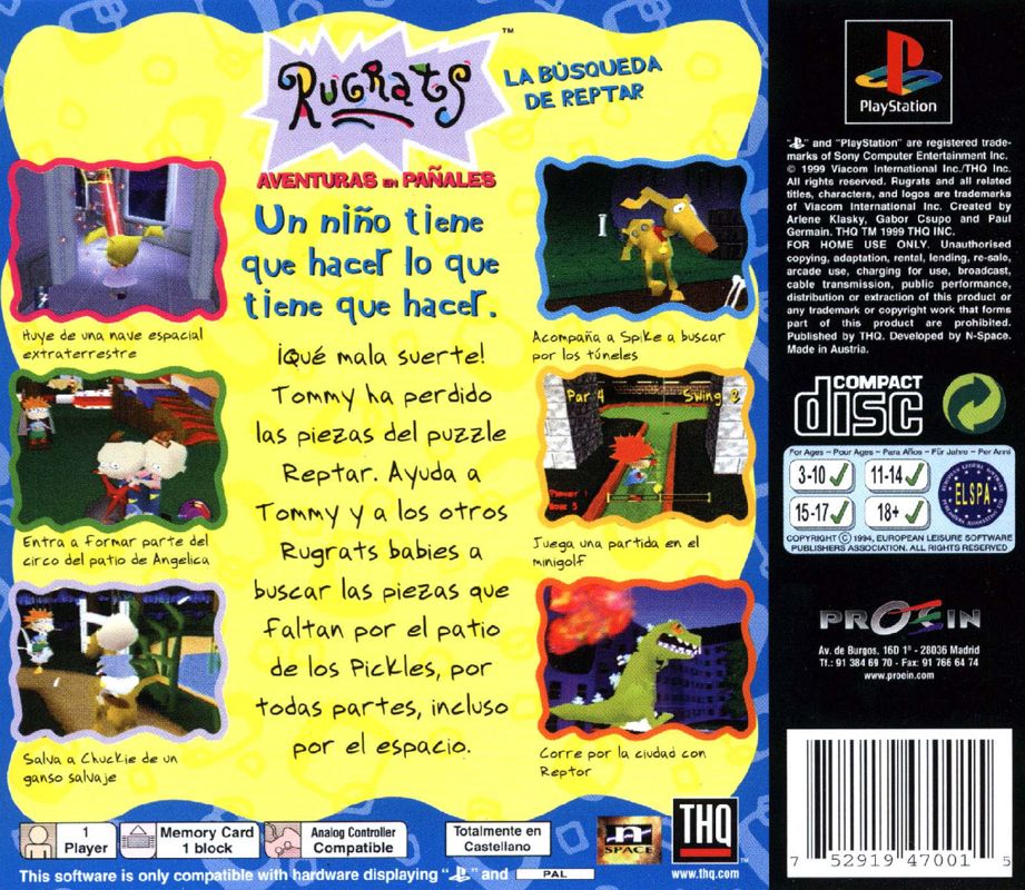 Back Cover for Rugrats: Search for Reptar (PlayStation)