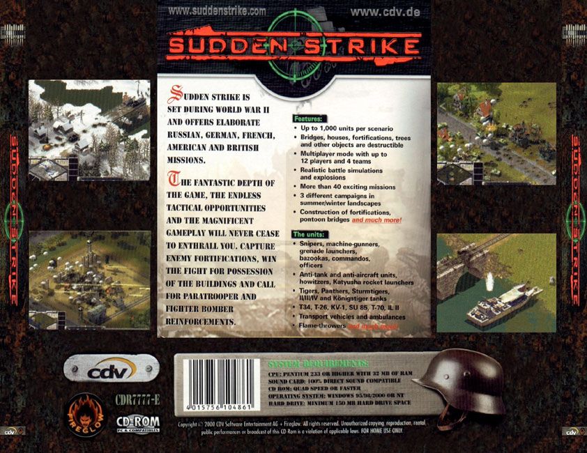 Back Cover for Sudden Strike (Windows) (Budget release)