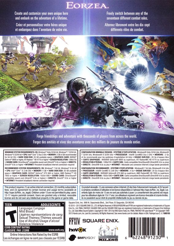 Back Cover for Final Fantasy XIV Online: A Realm Reborn (Windows)