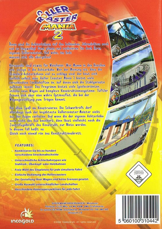 Back Cover for RollerCoaster Mania 2 (Windows)