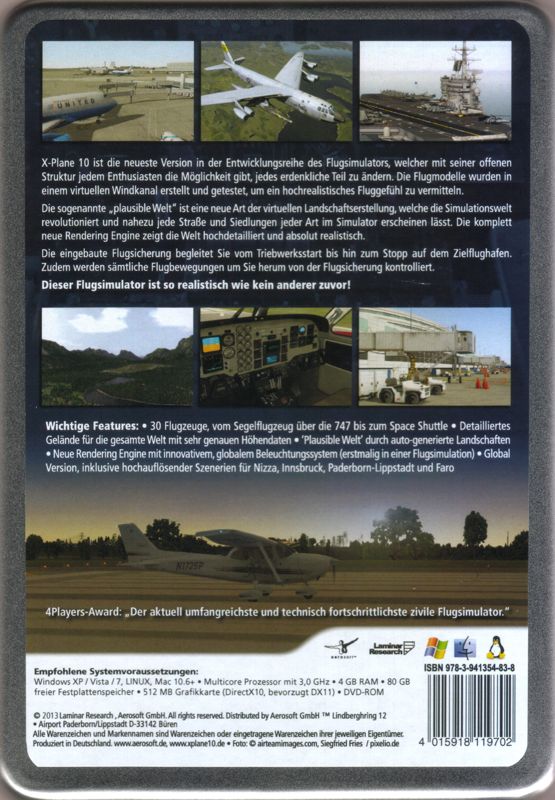 Back Cover for X-Plane 10: Global Edition (Aerosoft Edition) (Linux and Macintosh and Windows)