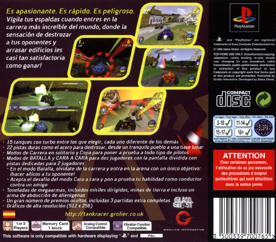 Back Cover for Tank Racer (PlayStation)