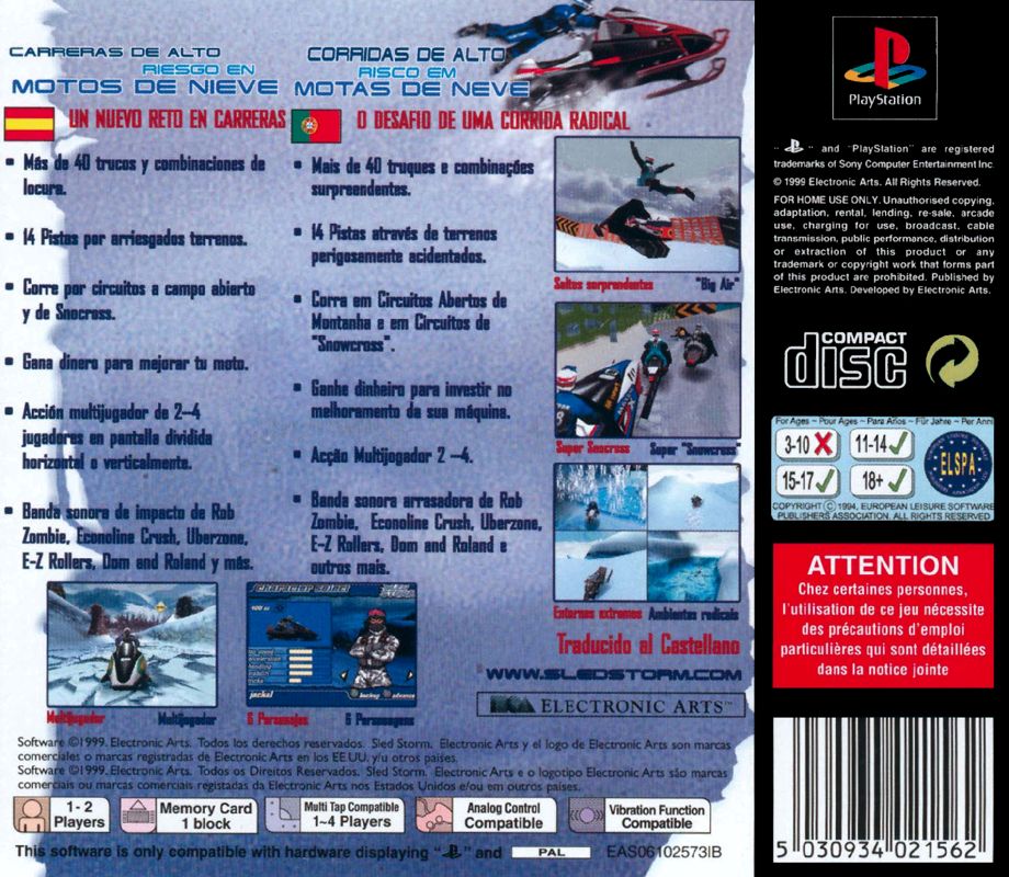 Back Cover for Sled Storm (PlayStation)