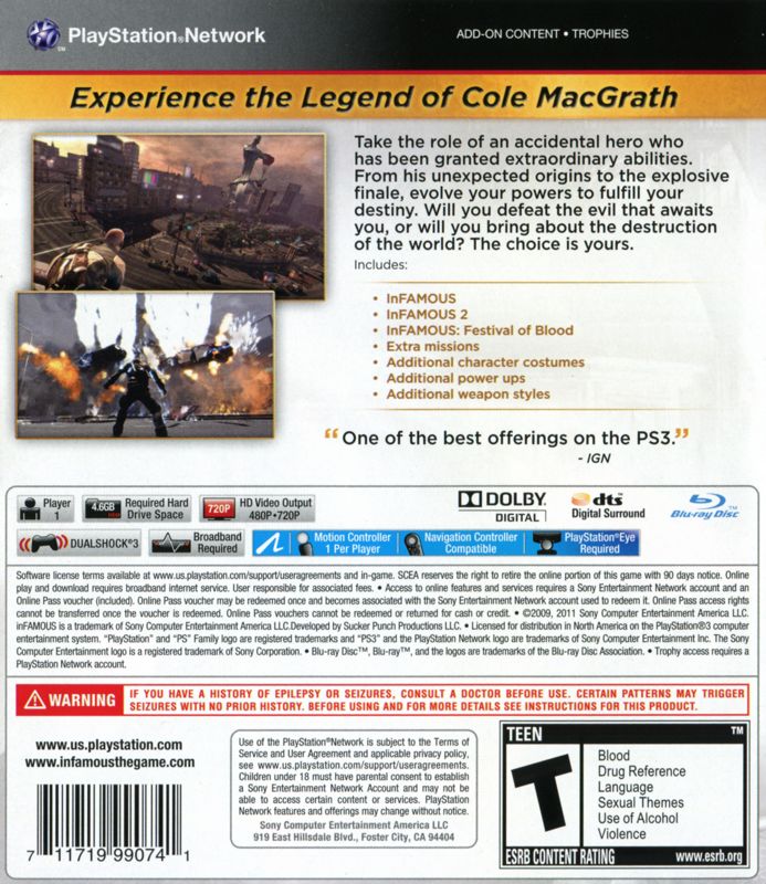 Back Cover for inFAMOUS Collection (PlayStation 3)