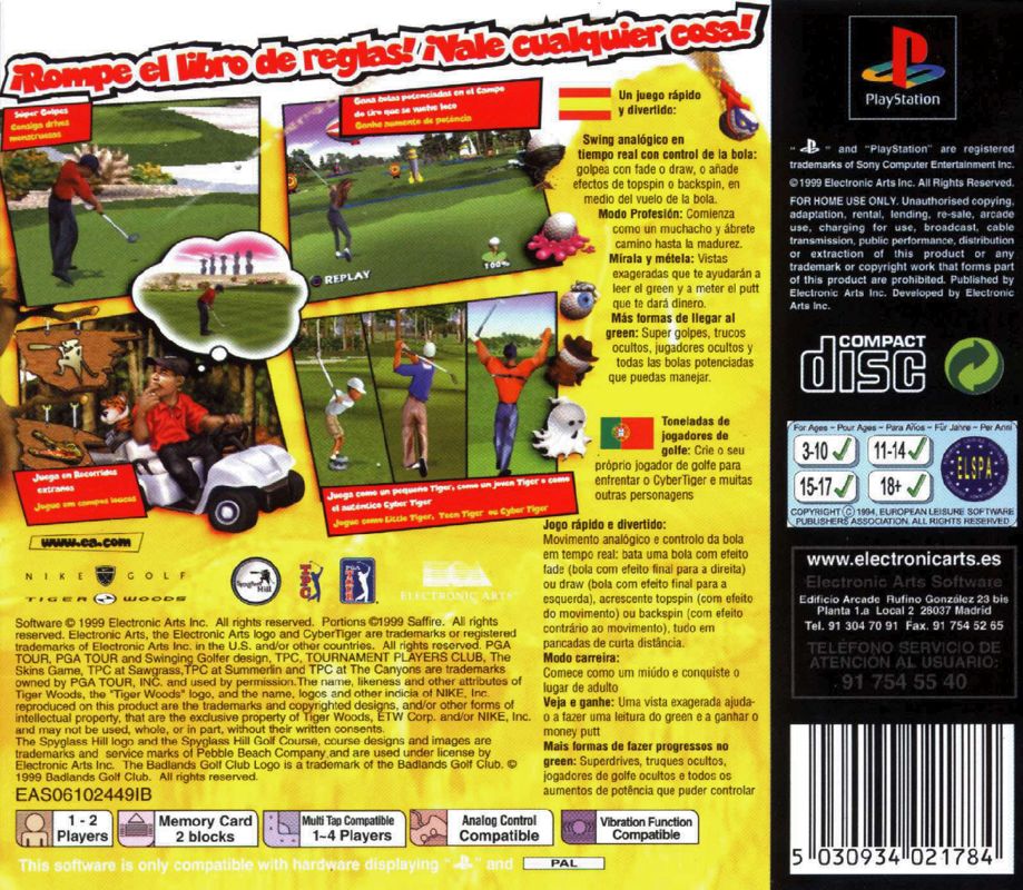 Back Cover for CyberTiger (PlayStation)