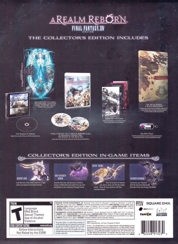 Back Cover for Final Fantasy XIV Online: A Realm Reborn (Collector's Edition) (Windows)