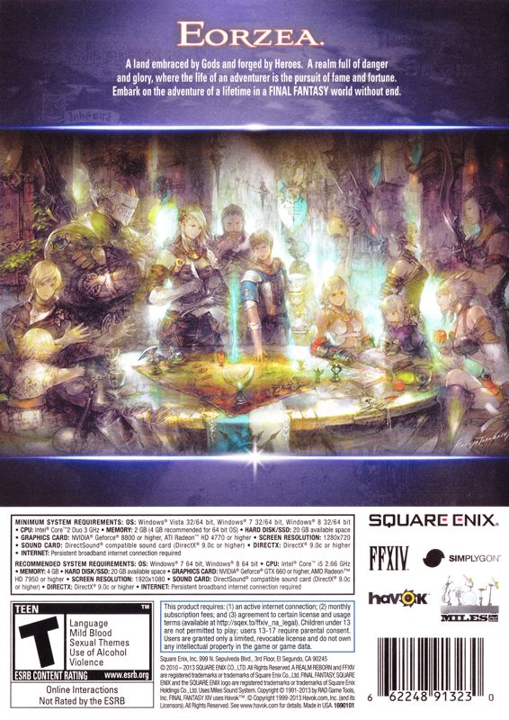 Other for Final Fantasy XIV Online: A Realm Reborn (Collector's Edition) (Windows): Keep Case - Back