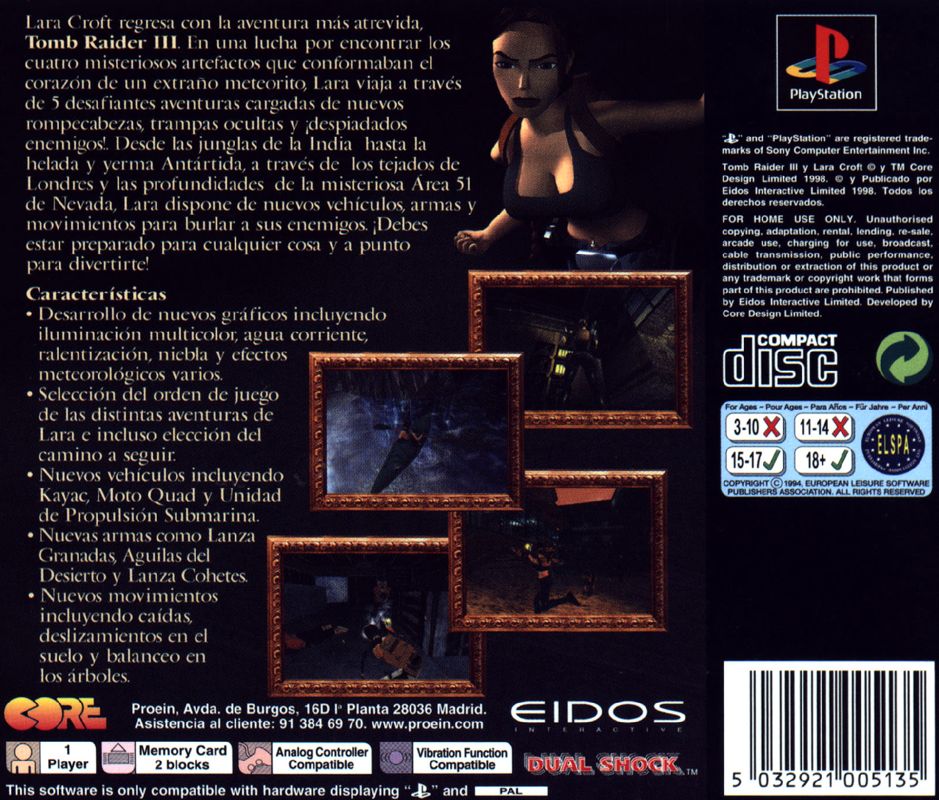 Back Cover for Tomb Raider III: Adventures of Lara Croft (PlayStation)
