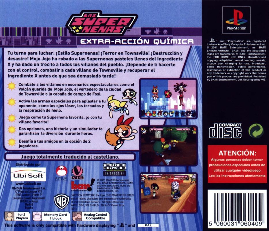 Back Cover for The Powerpuff Girls: Chemical X-Traction (PlayStation)