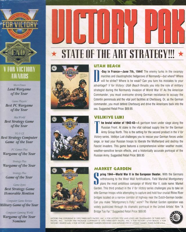 Back Cover for V for Victory: Victory Pak (DOS)
