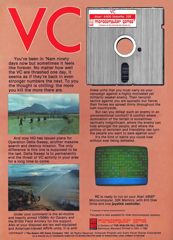 Back Cover for VC (Atari 8-bit) (Atari Diskette release)