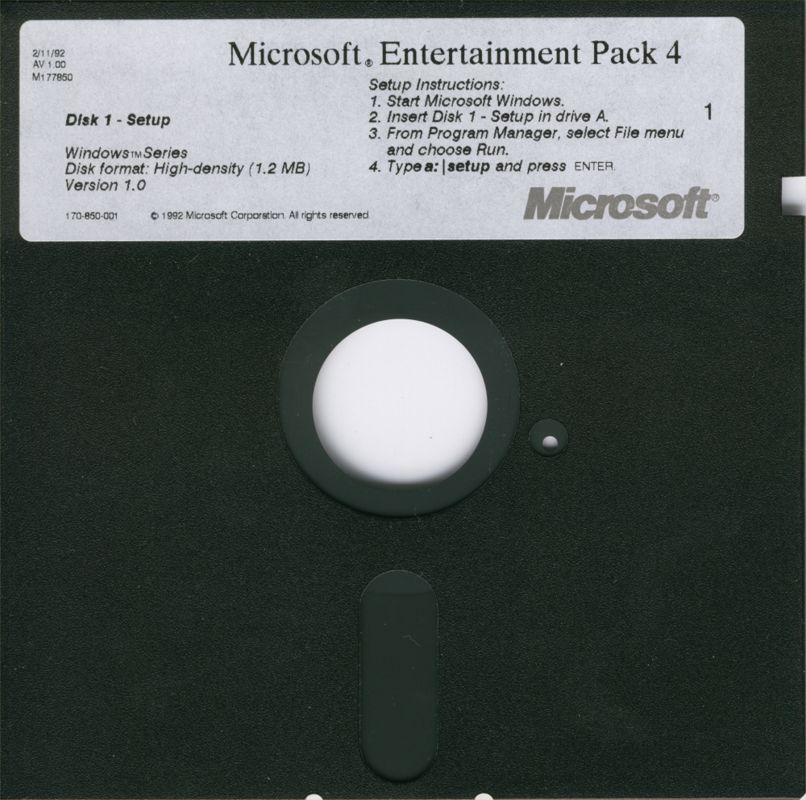 Media for Microsoft Entertainment Pack 4 (Windows 3.x) (Dual media release): 5.25" Disk
