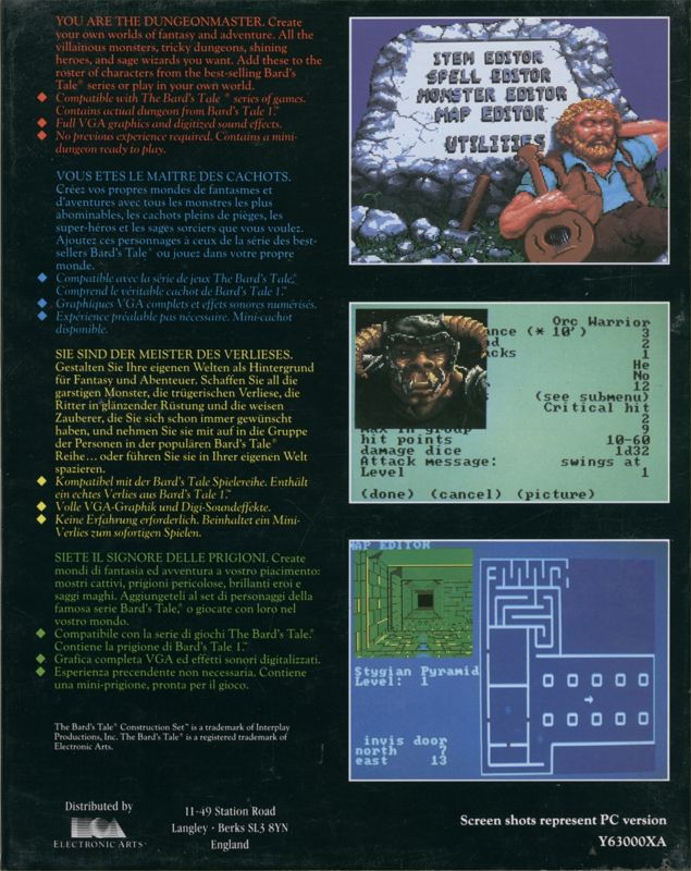 Back Cover for The Bard's Tale Construction Set (DOS)