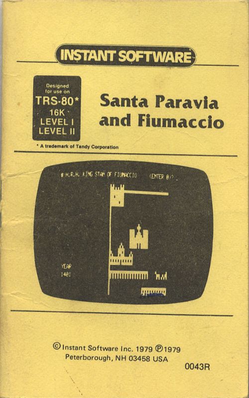 Front Cover for Santa Paravia and Fiumaccio (TRS-80)