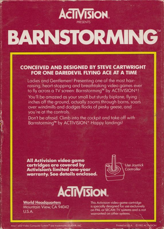 Back Cover for Barnstorming (Atari 2600) ("INTERNATIONAL EDITION")