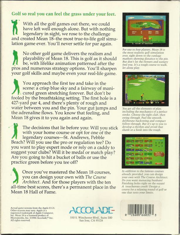 Back Cover for Mean 18 (DOS) (5.25" Release in 1988)