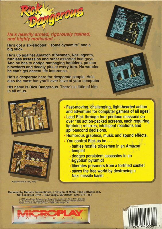 Back Cover for Rick Dangerous (DOS) (5.25" Release)